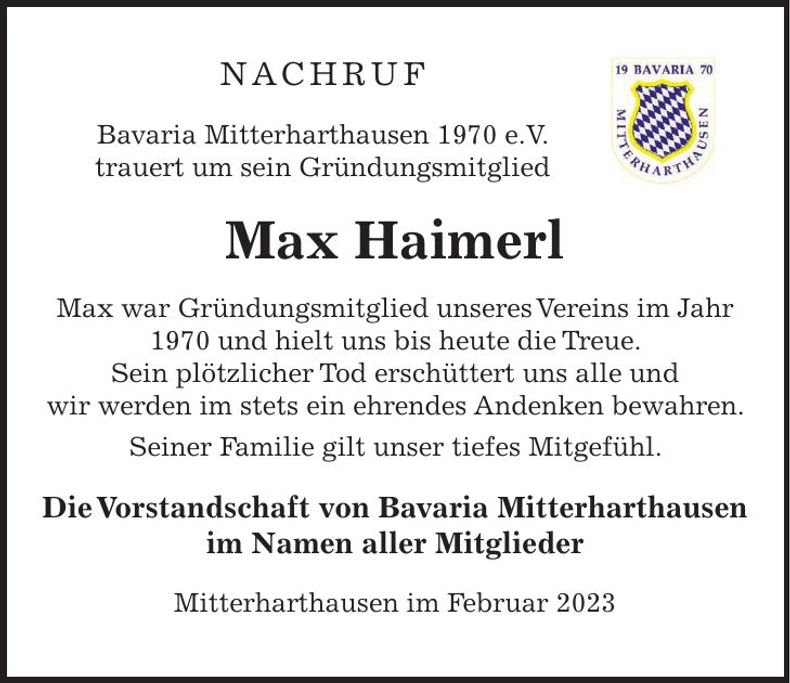 Traueranzeige Max Haimerl