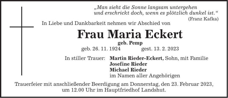 Traueranzeige Maria Eckert