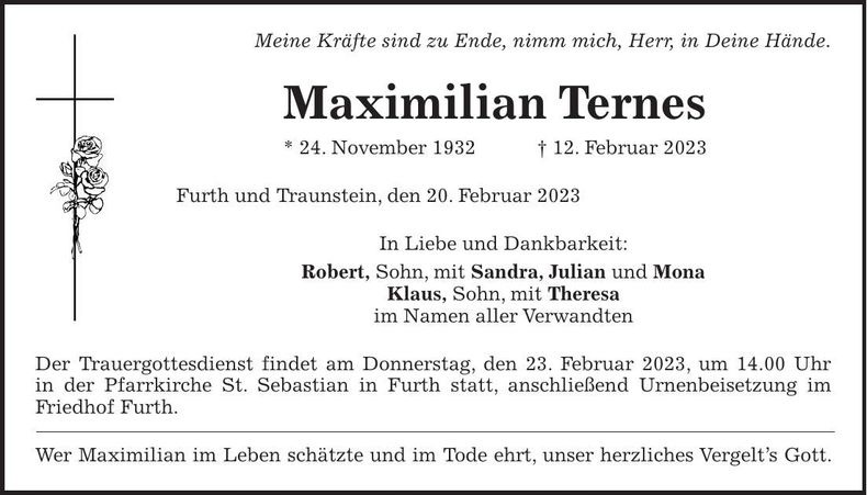 Traueranzeige Maximilian Ternes