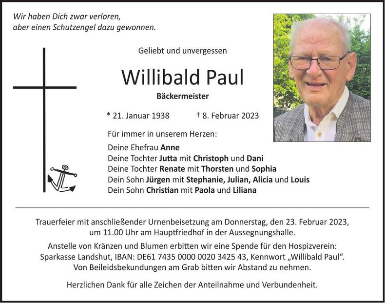 Traueranzeige Willibald Paul