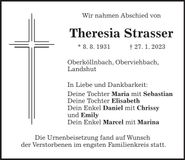 Traueranzeige Theresia Strasser