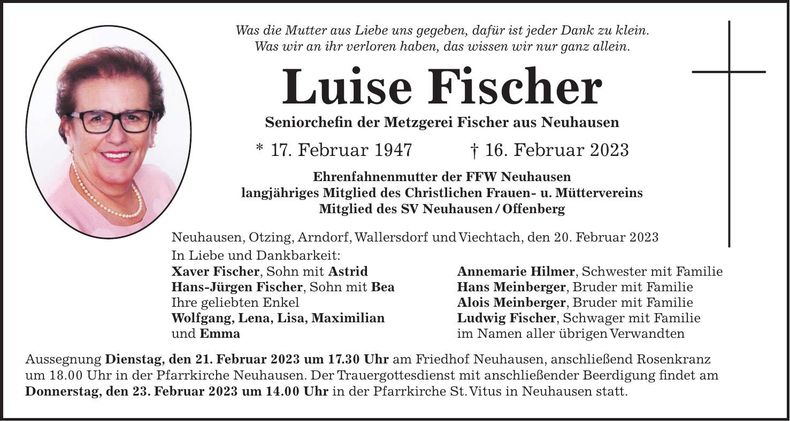 Traueranzeige Luise Fischer