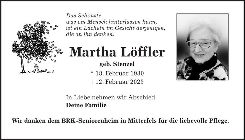 Traueranzeige Martha Löffler