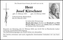 Traueranzeige Josef Kirschner