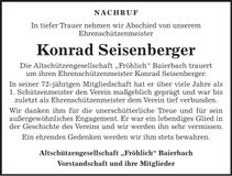 Traueranzeige Konrad Seisenberger