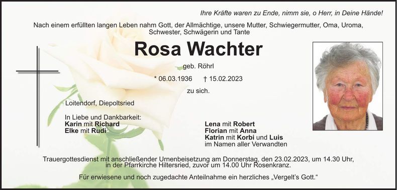 Traueranzeige Rosa Wachter
