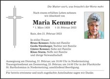 Traueranzeige Maria Kemmer
