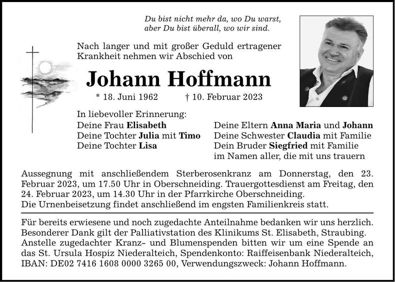 Traueranzeige Johann Hoffmann