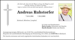 Traueranzeige Andreas Ruhstorfer