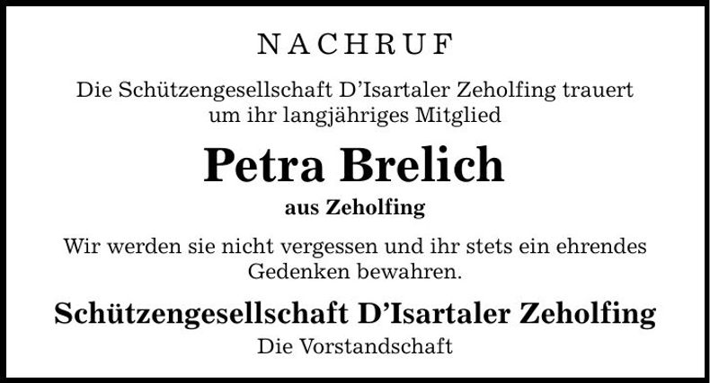 Traueranzeige Petra Brelich