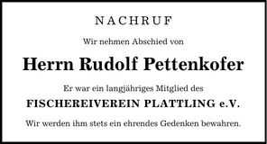 Traueranzeige Rudolf Pettenkofer