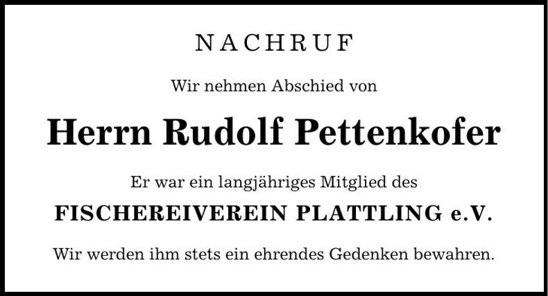 Traueranzeige Rudolf Pettenkofer