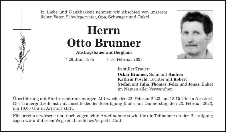 Traueranzeige Otto Brunner