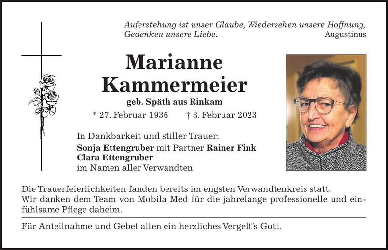 Traueranzeige Marianne Kammermeier