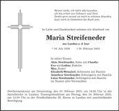 Traueranzeige Maria Streifeneder