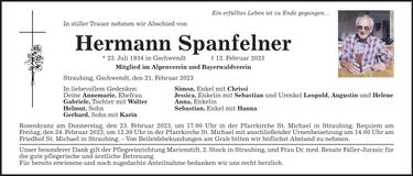 Traueranzeige Hermann Spanfelner