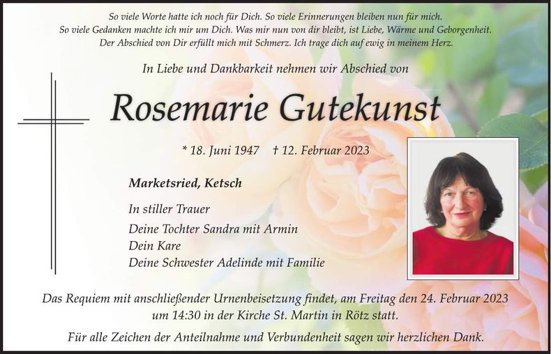 Traueranzeige Rosemarie Gutekunst
