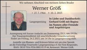 Traueranzeige Werner Größ