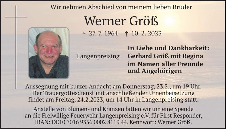 Traueranzeige Werner Größ