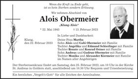 Traueranzeige Alois Obermeier