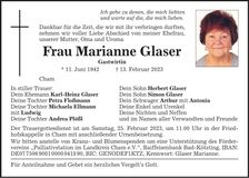 Traueranzeige Marianne Glaser