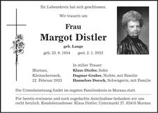 Traueranzeige Margot Distler