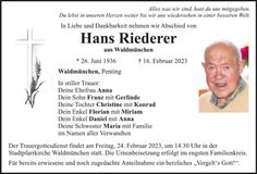 Traueranzeige Hans Riederer