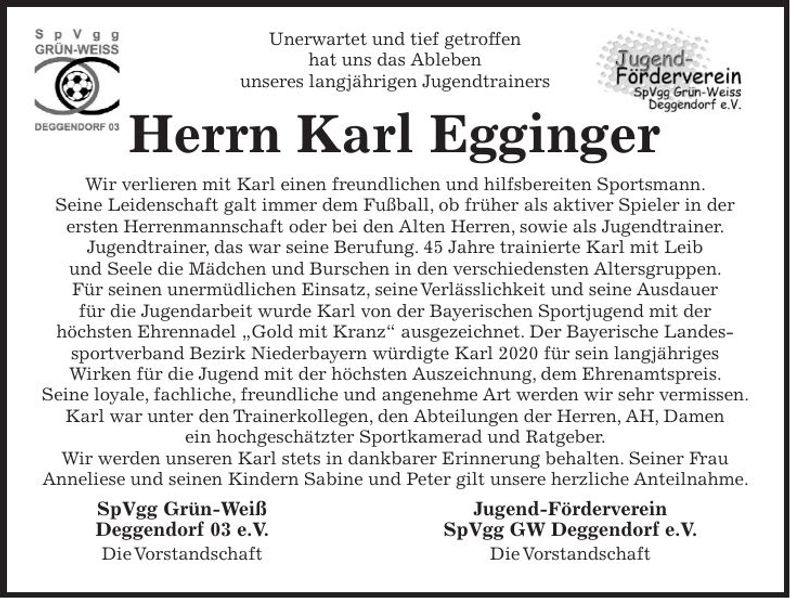 Traueranzeige Karl Egginger