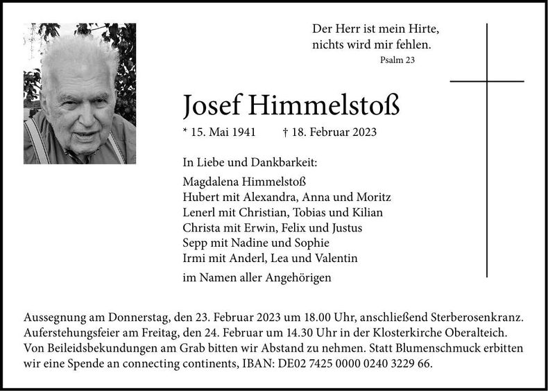 Traueranzeige Josef Himmelstoß