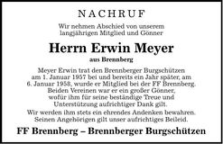 Traueranzeige Erwin Meyer