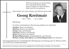 Traueranzeige Georg Kreitmair