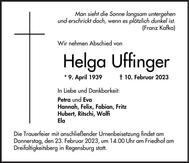 Traueranzeige Helga Uffinger
