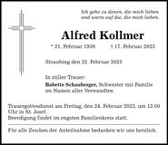 Traueranzeige Alfred Kollmer