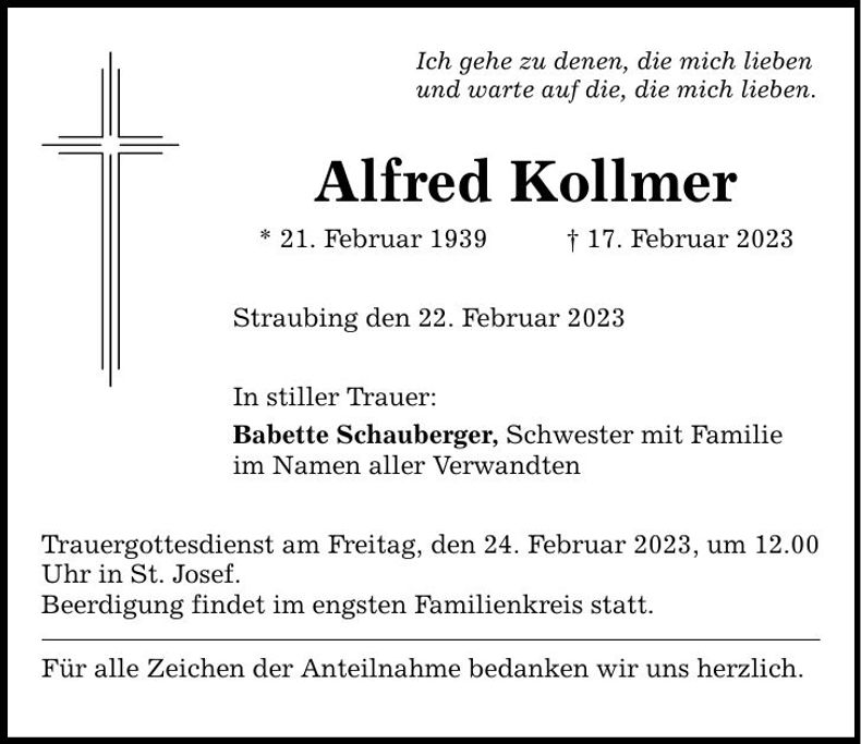 Traueranzeige Alfred Kollmer