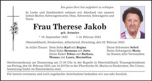Traueranzeige Therese Jakob