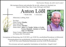 Traueranzeige Anton Lößl