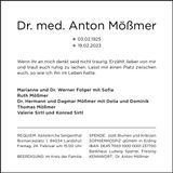 Traueranzeige Anton Mößmer