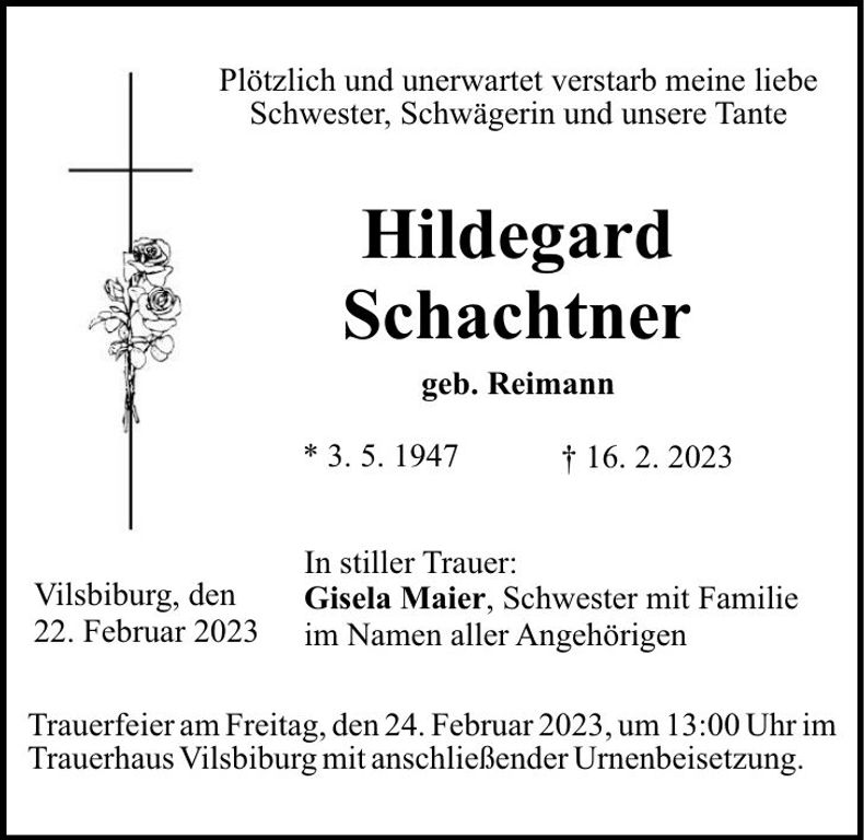Traueranzeige Hildegard Schachtner