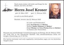 Traueranzeige Josef Kroner