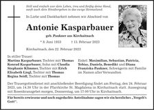 Traueranzeige Antonie Kasparbauer