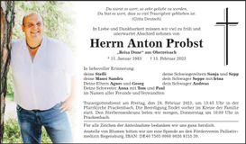 Traueranzeige Anton Probst