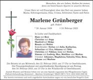 Traueranzeige Marlene Grünberger