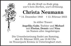 Traueranzeige Christa Neumann