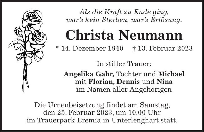 Traueranzeige Christa Neumann