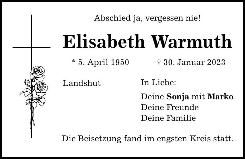 Traueranzeige Elisabeth Warmuth