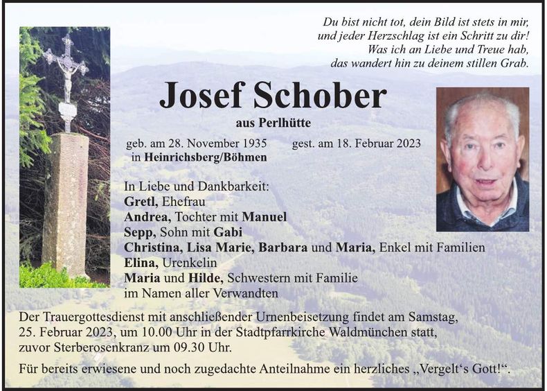 Traueranzeige Josef Schober