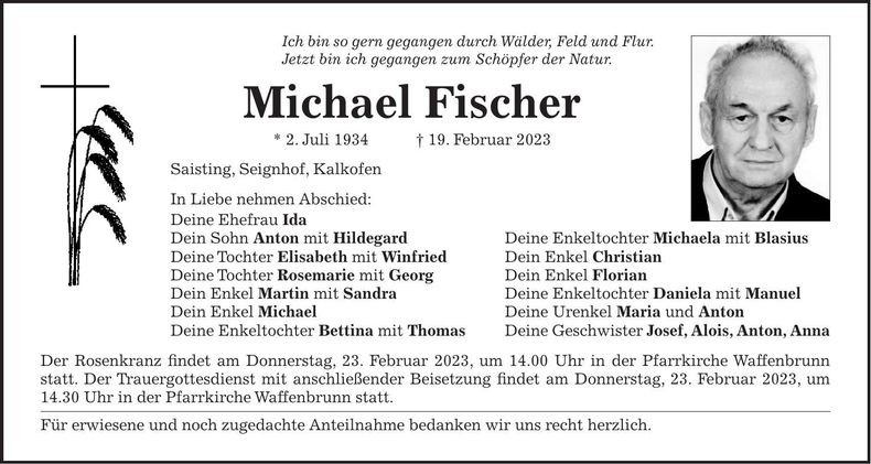 Traueranzeige Michael Fischer