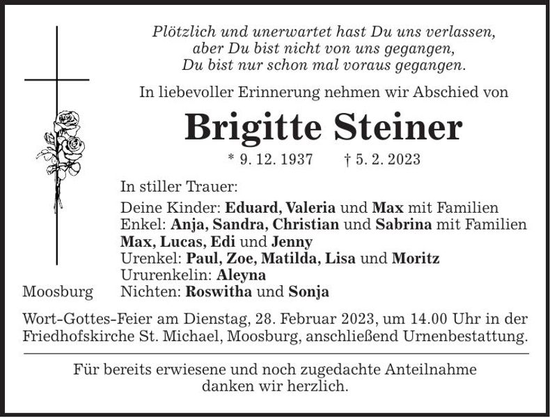 Traueranzeige Brigitte Steiner