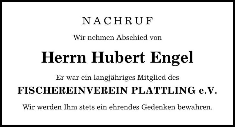 Traueranzeige Hubert Engel