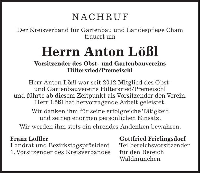 Traueranzeige Anton Lößl